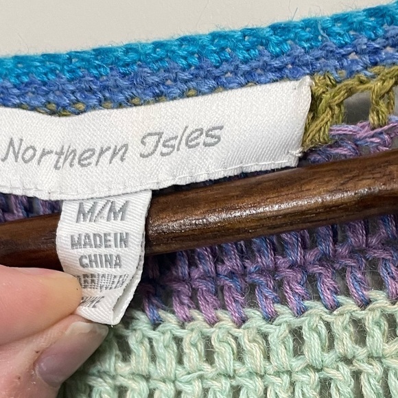 Northern Isles crochet knit cardi sweater striped Blue Medium - Picture 6 of 9